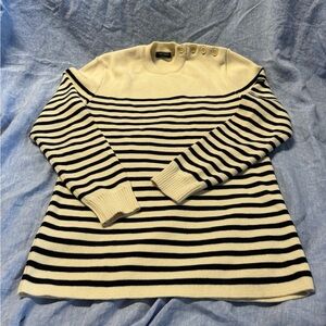 Saint James Cream and Black Striped Sweater